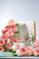 Rose wallpaper for product display, displaying products on roses, pink background
