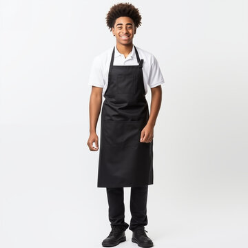 Full length shot of cook posing, wearing uniform isolated on white background