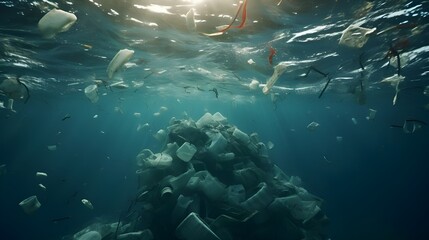 Naklejka na ściany i meble Plastic waste in the ocean 