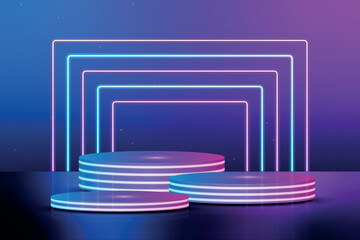 Obraz premium Vector realistic neon futuristic podium geometric stage background