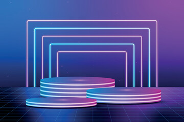 Obraz premium Vector realistic neon futuristic podium geometric stage background