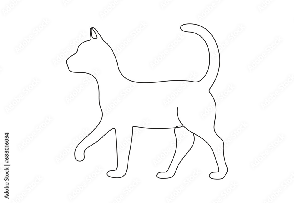 Poster cute cat single line drawing. continuous one line drawing. isolated on white background vector illus