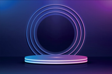 Fototapeta premium Vector realistic neon futuristic podium geometric stage background