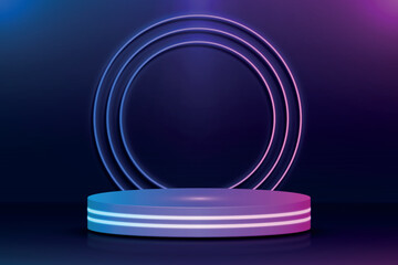 Vector realistic neon futuristic podium geometric stage background