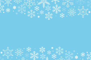 Decorative winter background with snowflakes, snow, stars. Vector illustration