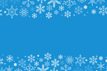 Decorative winter background with snowflakes, snow, stars. Vector illustration