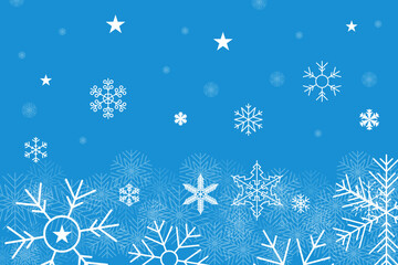 Decorative winter background with snowflakes, snow, stars. Vector illustration