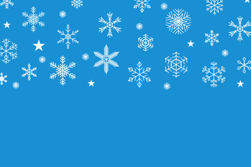 Decorative winter background with snowflakes, snow, stars. Vector illustration
