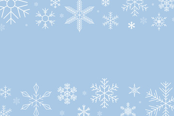 Fototapeta na wymiar Decorative winter background with snowflakes, snow, stars. Vector illustration