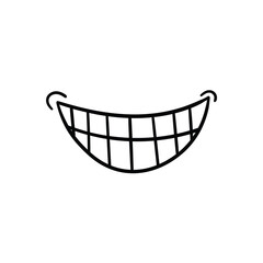 A hand-drawn doodle of a smile or laugh on a white background.
