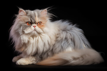 old persian cat with orange eyes on plain black background