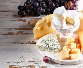 cheese board with grapes for appetizer