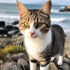 Obraz premium cat exploring the coastline
