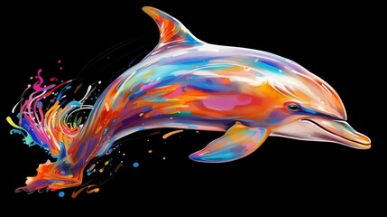 Obraz na płótnie Canvas a colorfu representation of a graceful dolphin, its playful nature and sleek body depicted in vibrant hues on a white background, capturing the elegance of marine life.