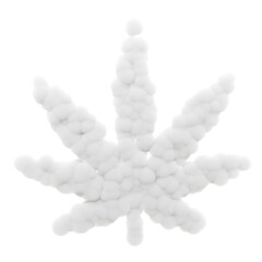 A 3D illustration of a cannabis leaf shape artistically crafted from fluffy  clouds or thick smoke, isolated on a transparent background in PNG format.