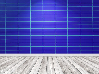 Empty new brick wall interior. Navy blue background.
