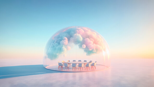 Abstract meeting room on beach. Metaverse social space concept. virtual space.