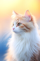 cat against gradient orange and blue background