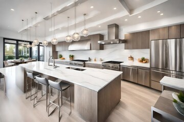 A sleek, open-concept kitchen with gleaming stainless steel appliances