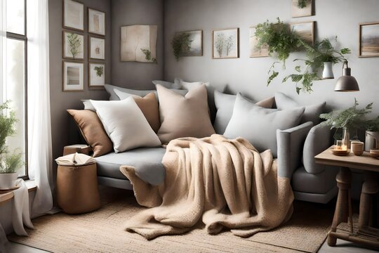 A cozy nook with oversized pillows and soft blankets, perfect for relaxation