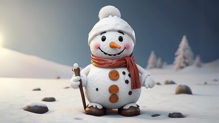 illustration of snowman under blue sky