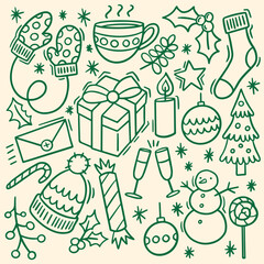 christmas illustrations outline vector