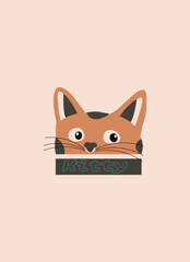 Cute cat face cartoon vector. cartoon cat peeking