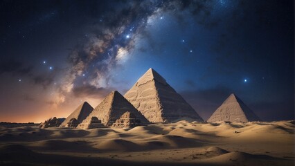 ancient Giza pyramid in the night background photo - obrazy, fototapety, plakaty