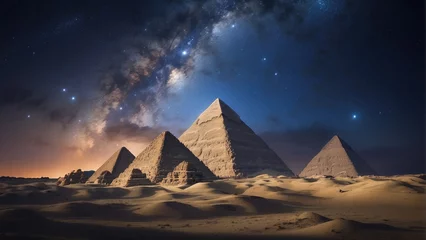 Foto auf Acrylglas ancient Giza pyramid in the night background photo © ahmudz