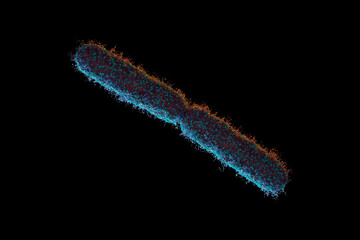 Close-up, microscope view of bacterium bacillus. Concept health care, disease, medicine, biology. 3D rendering, 3D illustration, copy space, photorealism.