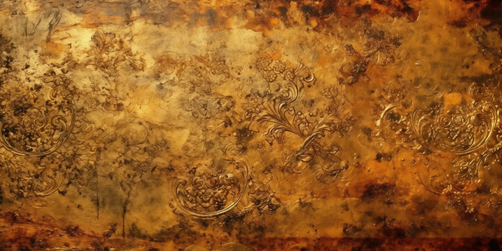 Abstract Golden Texture Background. Grunge Style. Gold Plaster Backdrop. Old Wall. Golden Venetian Stucco Texture