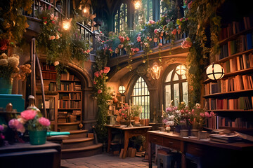 Fototapeta na wymiar Cute vintage bookstore interior