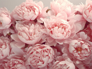 soft pink big heads of peony on pink  background 