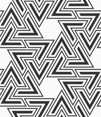 Vector seamless pattern. Geometric pattern. Mosaics motif. Polygonal trellis on the base of triangular grid. Abstract seamless black and white vector background.