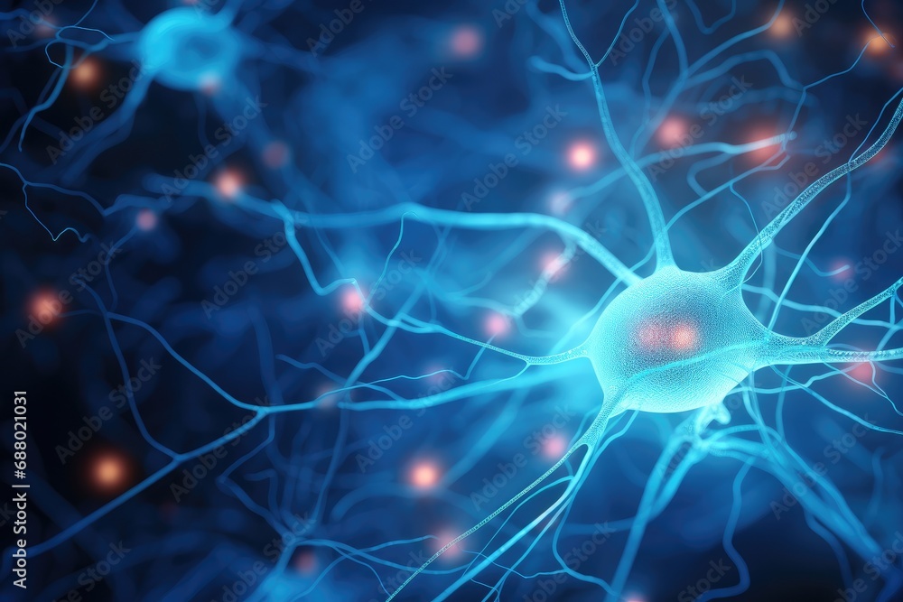 Poster glowing neuron network in brain