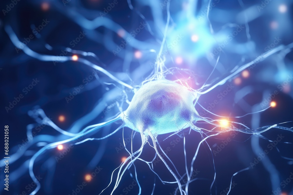 Poster glowing neuron network in brain