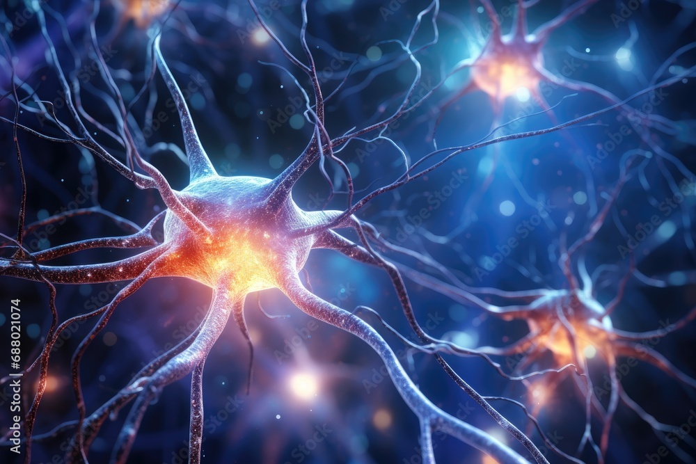Poster glowing neuron network in brain