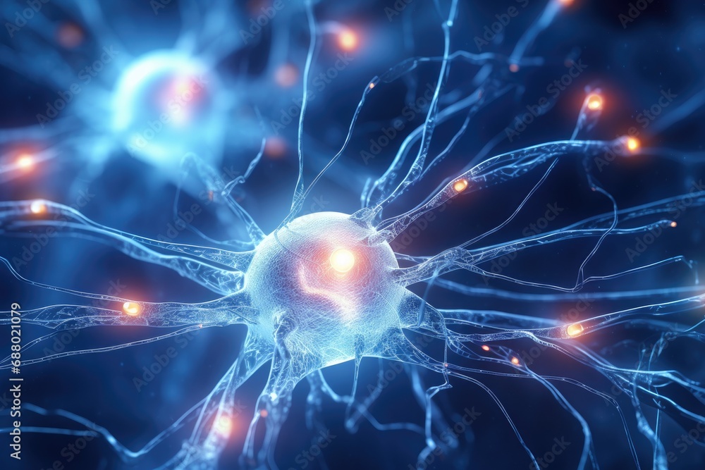 Poster glowing neuron network in brain