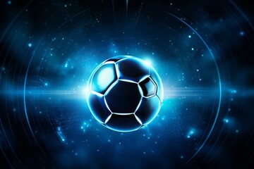 Naklejka premium Artistic glowing blue championship soccer ball or football on a blue background with copy space in a conceptual image