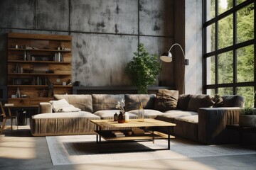 Fototapeta na wymiar Organic industrial design living room
