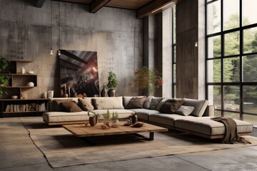 Fototapeta na wymiar Organic industrial design living room