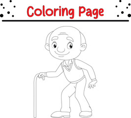 elderly man with cane coloring page 
