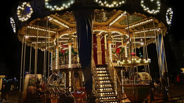 Festive carousel, christmas new year, central square, Valencia Spain december 1 december 2023