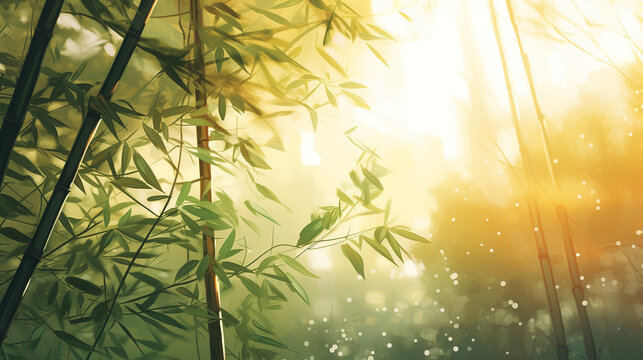 bamboo forest background, watercolor illustration
