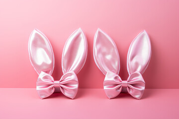 Easter holiday creative concept, pair of glamorous pink rabbit ears