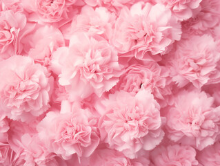  soft pink blossoming heads of carnation flowers on a  pink background
