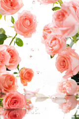 Rose wallpaper for product display, displaying products on roses, pink background