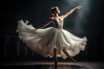 Graceful Ballerina Dancing on Stage with Dramatic Lighting