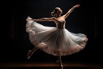 Fototapeta premium Graceful Ballerina Dancing on Stage with Dramatic Lighting