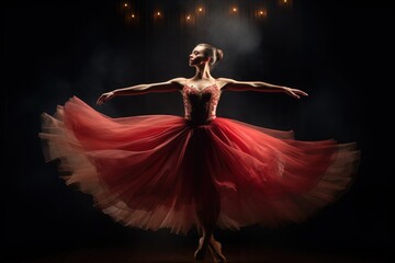 Fototapeta premium Graceful Ballerina Dancing on Stage with Dramatic Lighting